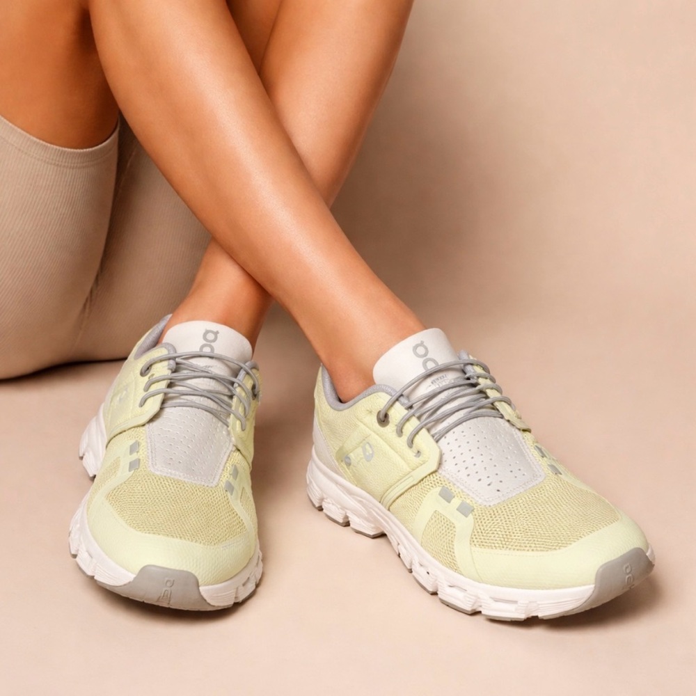 On Running Women's Light Yellow and Gray Cloud Running Shoes